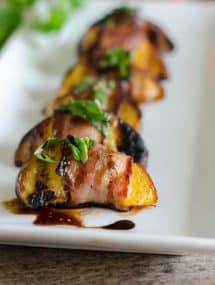 Bacon Wrapped Peaches with Basil and Balsamic | Go Go Go Gourmet @gogogogourmet