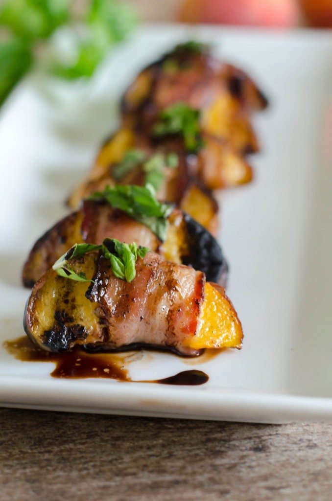 Grilled Bacon Wrapped Peaches with Basil and Balsamic | Go Go Go Gourmet @gogogogourmet