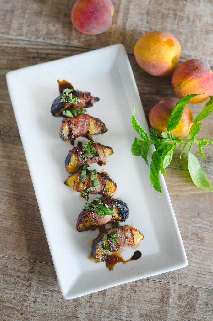 Grilled Bacon Wrapped Peaches with Basil and Balsamic | Go Go Go Gourmet @gogogogourmet
