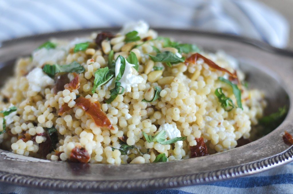 Israeli Couscous with Sun Dried Tomatoes, Basil and Goat Cheese | Go Go Go Gourmet @gogogogourmet