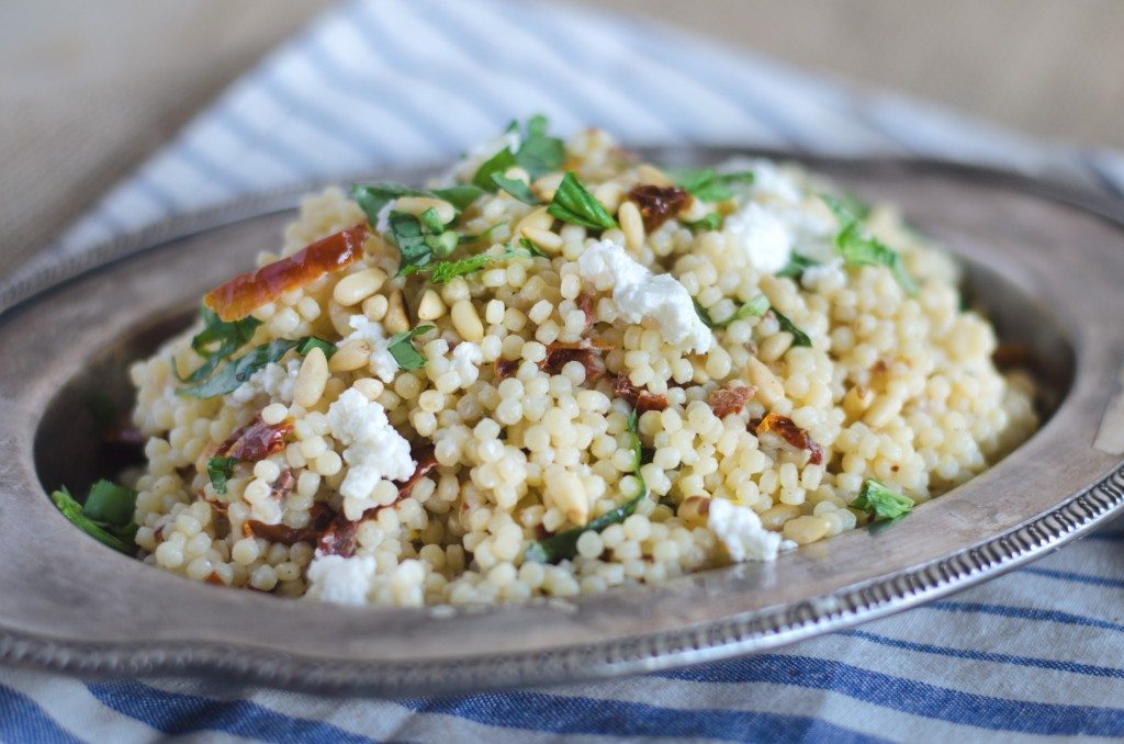 Israeli Couscous with Sun Dried Tomatoes, Basil and Goat Cheese | Go Go Go Gourmet @gogogogourmet