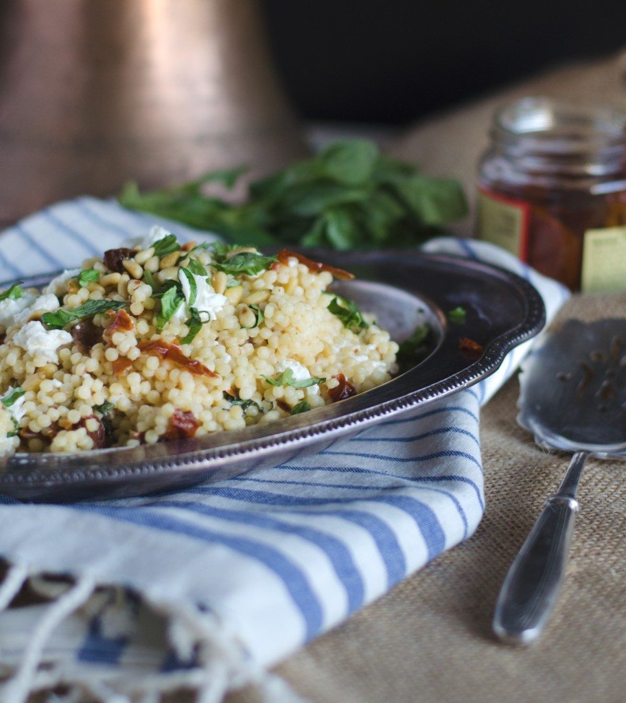 Israeli Couscous with Sun Dried Tomatoes, Basil and Goat Cheese | Go Go Go Gourmet @gogogogourmet