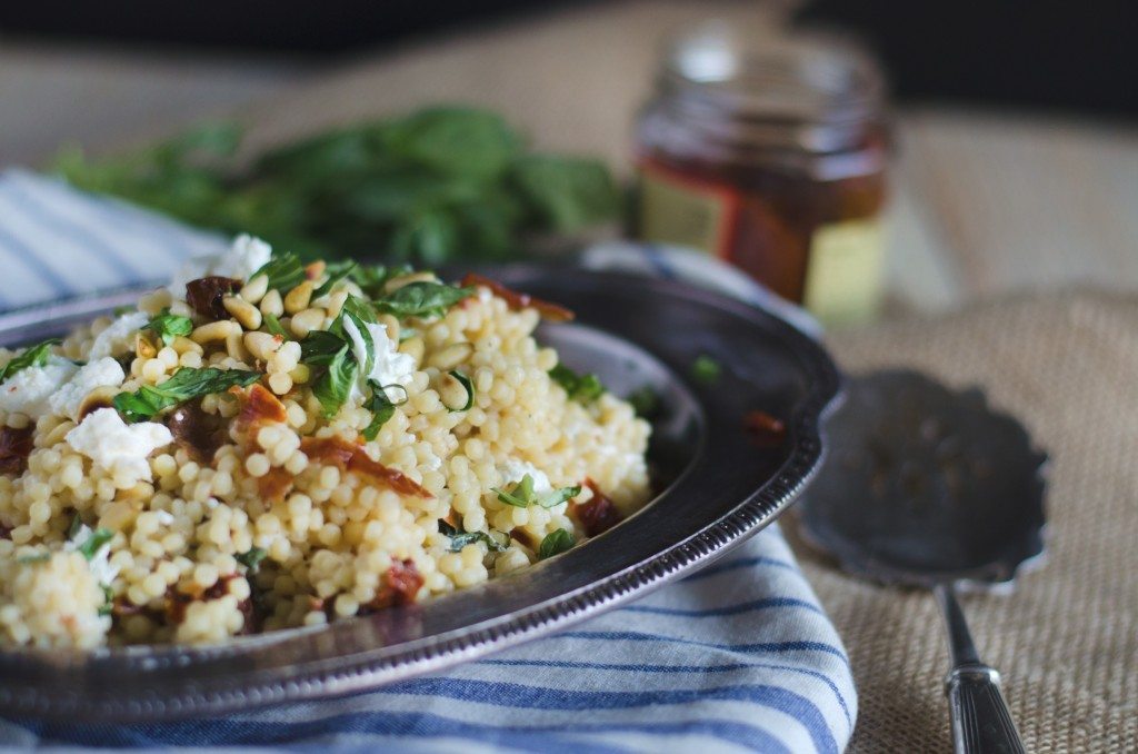 Israeli Couscous with Sun Dried Tomatoes, Basil and Goat Cheese | Go Go Go Gourmet @gogogogourmet