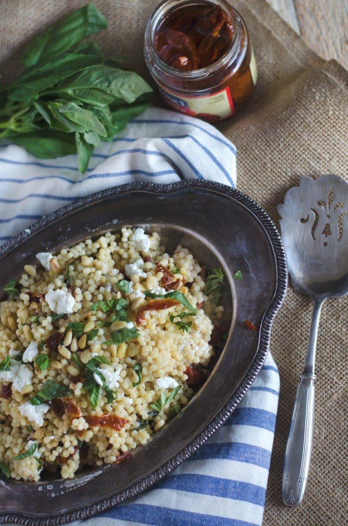 Israeli Couscous with Sun Dried Tomatoes, Basil and Goat Cheese | Go Go Go Gourmet @gogogogourmet