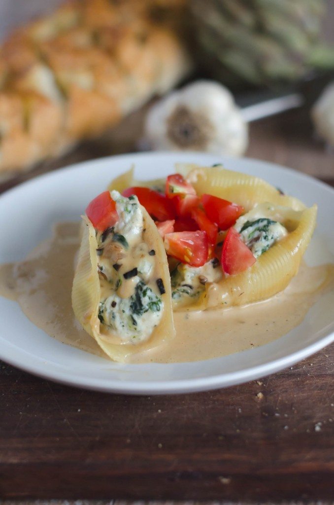 Spinach, Artichoke and Portobello Stuffed Pasta Shells with a Creamy Marsala Sauce | Go Go Go Gourmet @gogogogourmet