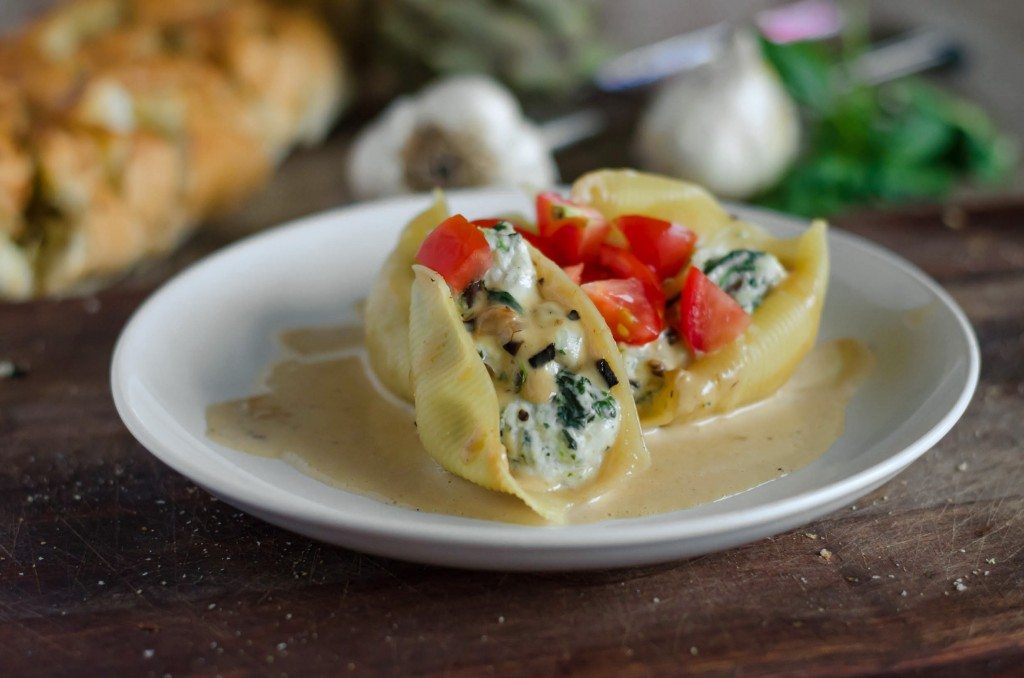 Spinach, Artichoke and Portobello Stuffed Pasta Shells with a Creamy Marsala Sauce | Go Go Go Gourmet @gogogogourmet