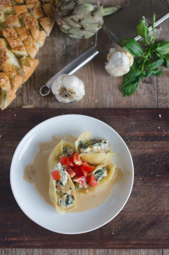 Spinach, Artichoke and Portobello Stuffed Pasta Shells with a Creamy Marsala Sauce | Go Go Go Gourmet @gogogogourmet