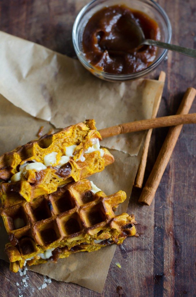 Pumpkin Waffle Sandwiche with Apple Butter and Brie | Go Go Go Gourmet @gogogogourmet