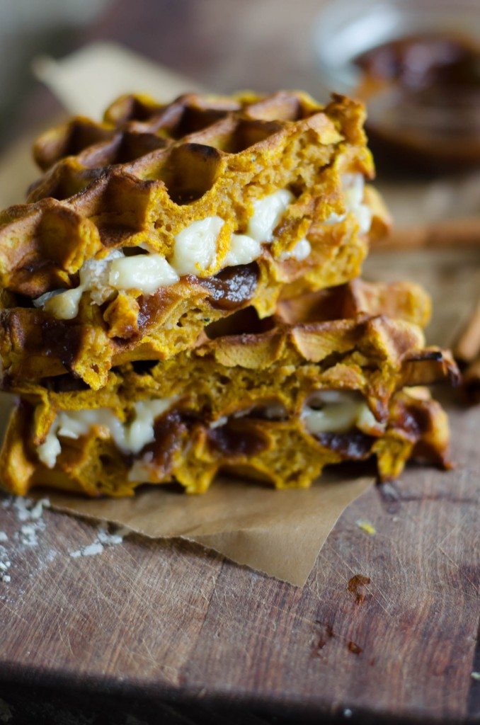 Pumpkin Waffle Sandwiche with Apple Butter and Brie | Go Go Go Gourmet @gogogogourmet