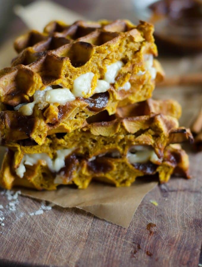 Pumpkin Waffle Sandwiche with Apple Butter and Brie | Go Go Go Gourmet @gogogogourmet