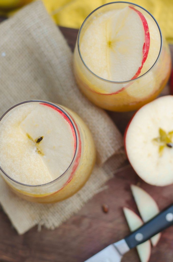 Overhead view of apple cider fireball cocktail