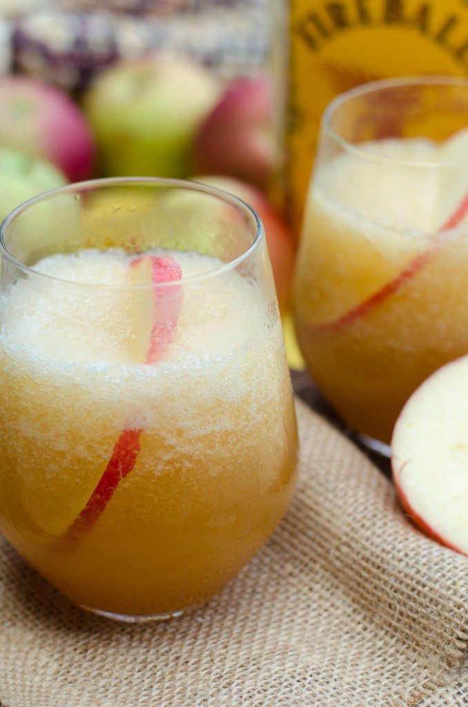 Close up of apple cider fireball cocktails