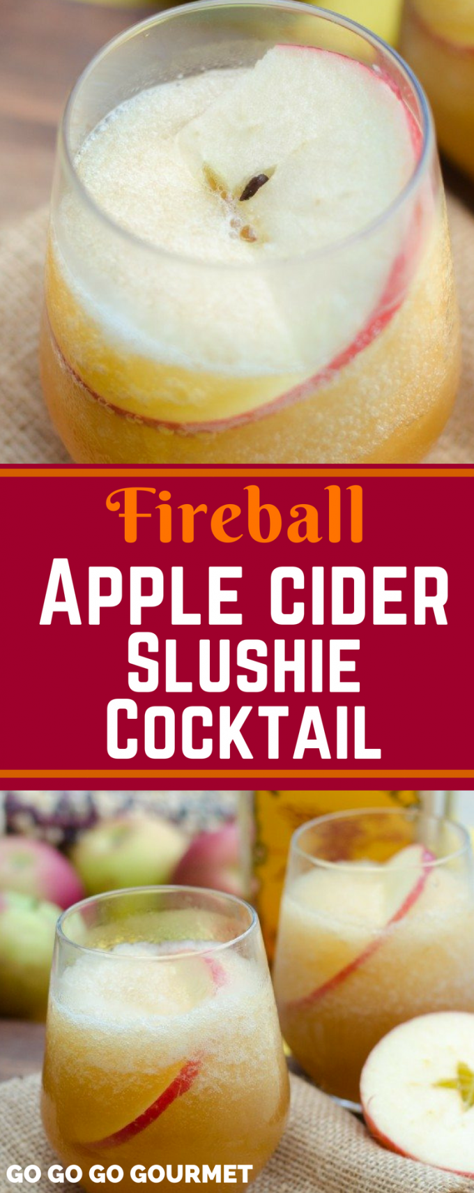 This Fireball Apple Cider Slushie Cocktail is one of the best drinks for the holidays and fall! Fire in Ice uses Fireball Whiskey, apple cider and a splash of ginger beer to make one of your new favorite fall drink recipes! #fireinice #fireballcocktails #fireballappleciderslushiecocktail #gogogogourmet via @gogogogourmet