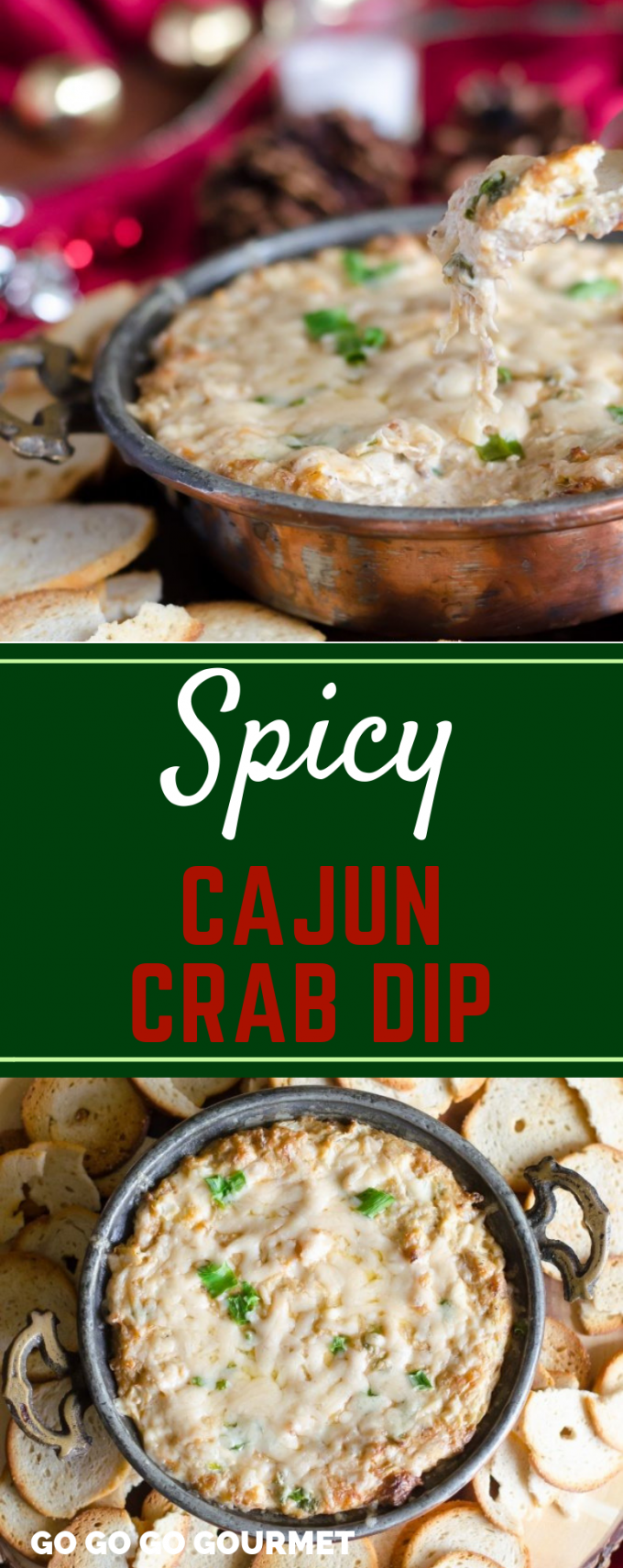 This easy Cajun Crab Dip recipe is spicy, but not too hot! It's ideal for serving as an appetizer during the holidays! #GoGoGoGourmet #SpicyCajunCrabDip #HolidayAppetizers #ChristmasAppetizers #HolidayRecipes via @gogogogourmet