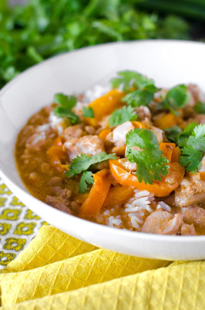 Easy Coconut Chicken Curry - coconut milk and red curry paste make these boneless chicken thighs into a fast and easy weeknight meal! | Go Go Go Gourmet @gogogogourmet