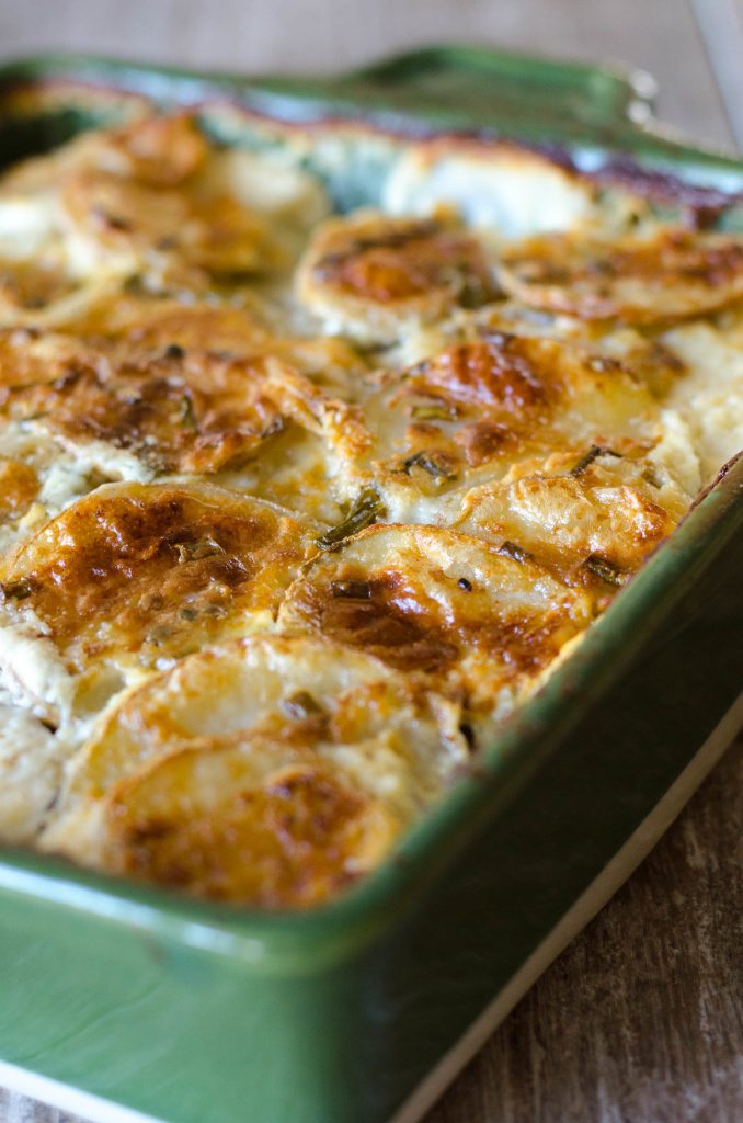 Goat Cheese and Chive Creamy Scalloped Potatoes | Go Go Go Gourmet @gogogogourmet