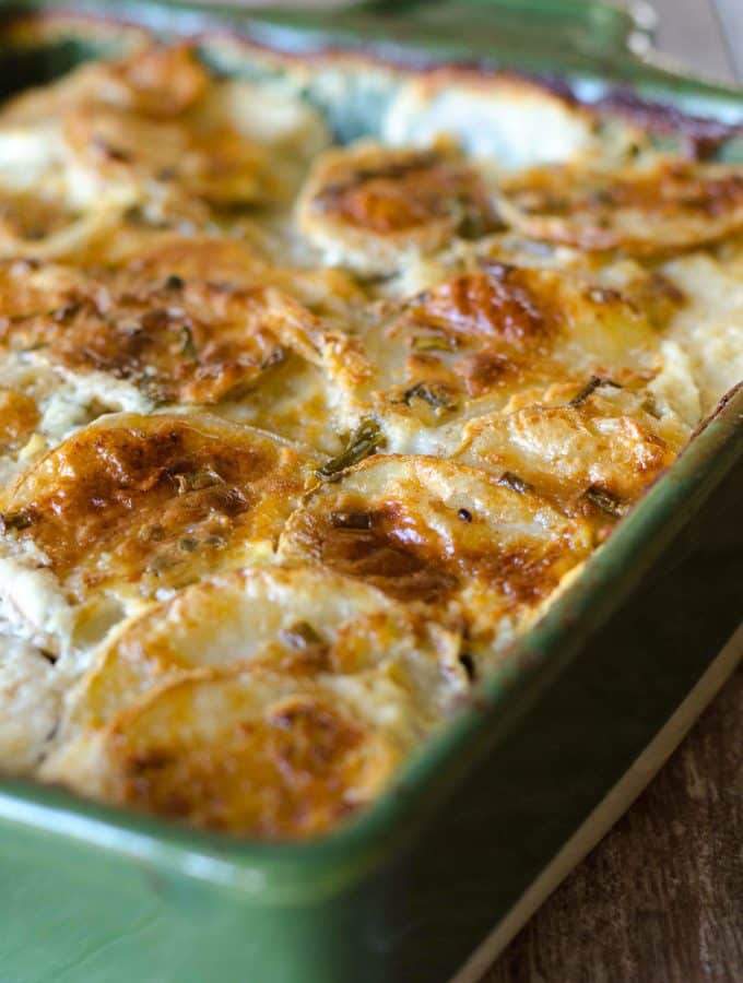 Goat Cheese and Chive Creamy Scalloped Potatoes | Go Go Go Gourmet @gogogogourmet