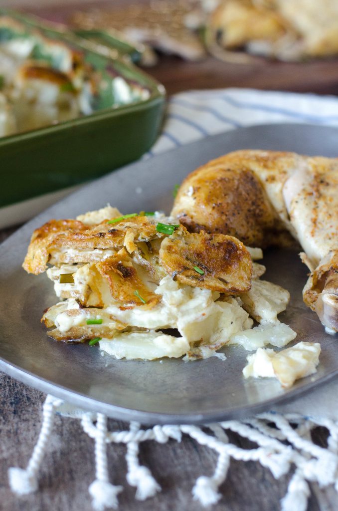 Goat Cheese and Chive Creamy Scalloped Potatoes | Go Go Go Gourmet @gogogogourmet