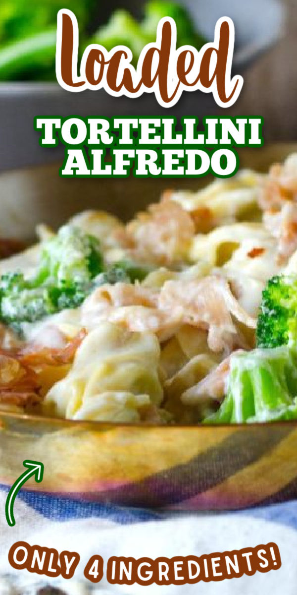 With only 4 simple ingredients, this EASY Loaded Tortellini Alfredo is sure to be one of your family's new favorite weeknight meals! #gogogogourmet #loadedtortellinialfredo #alfredo via @gogogogourmet