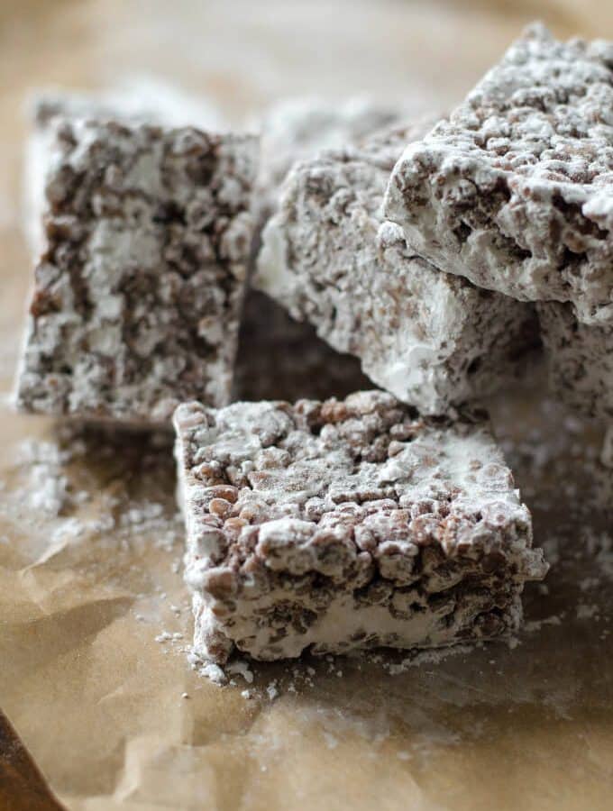 Muddy Buddy / Puppy Chow Rice Krispie Treats | Go Go Go Gourmet @gogogogourmet