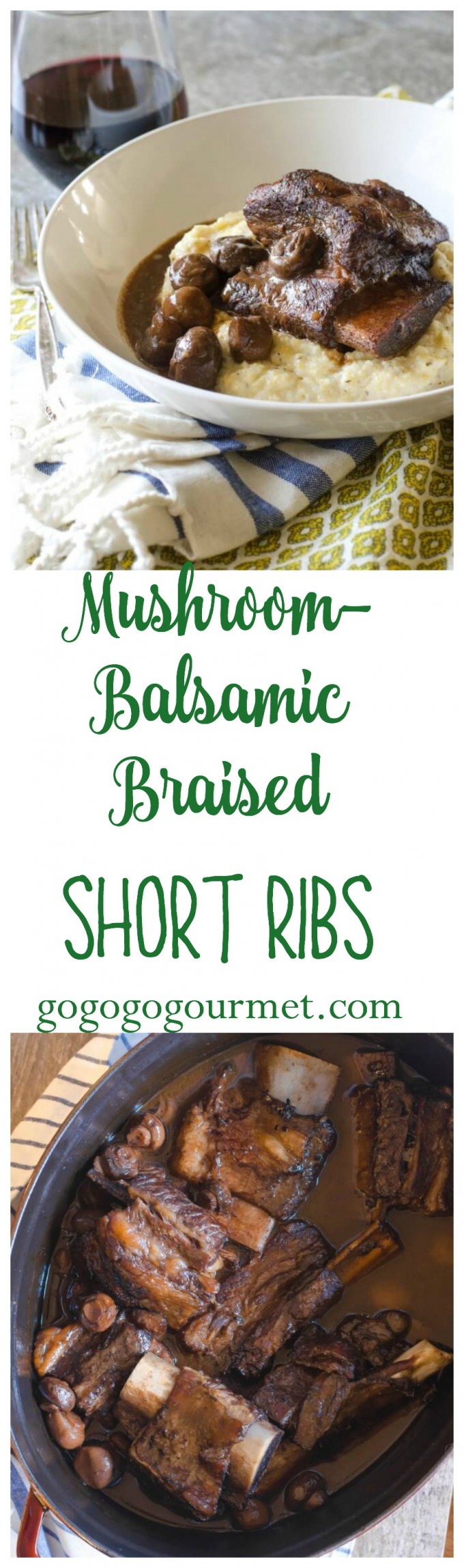 With just a few ingredients and 10 minutes, you can have these Mushroom Balsamic Braised Short Ribs in the oven braising! #gogogogourmet #braisedshortribs #shortribs via @gogogogourmet