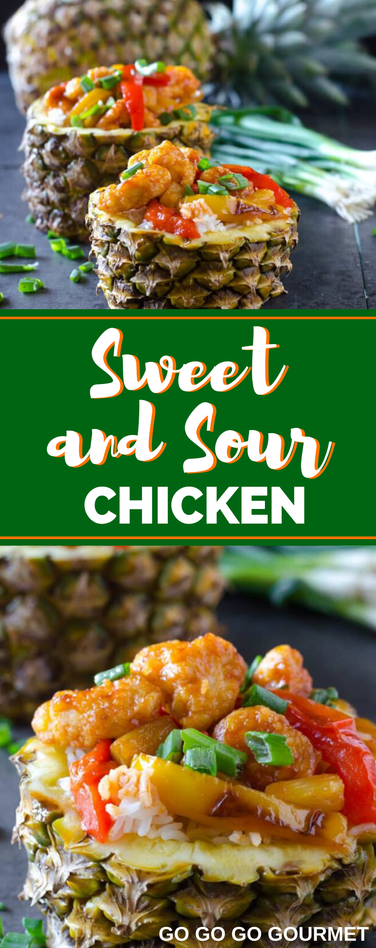 This easy Sweet and Sour Chicken recipe with pineapple is covered in the most delicious, sweet sauce. Made with bell peppers and onions and fried to perfect, this homemade version is so much better than takeout! #gogogogourmet #sweetandsourchicken #homemadechinesefood #chinesefood via @gogogogourmet