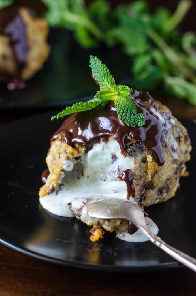 Fried tempura Ice Cream Recipe with a bite missing