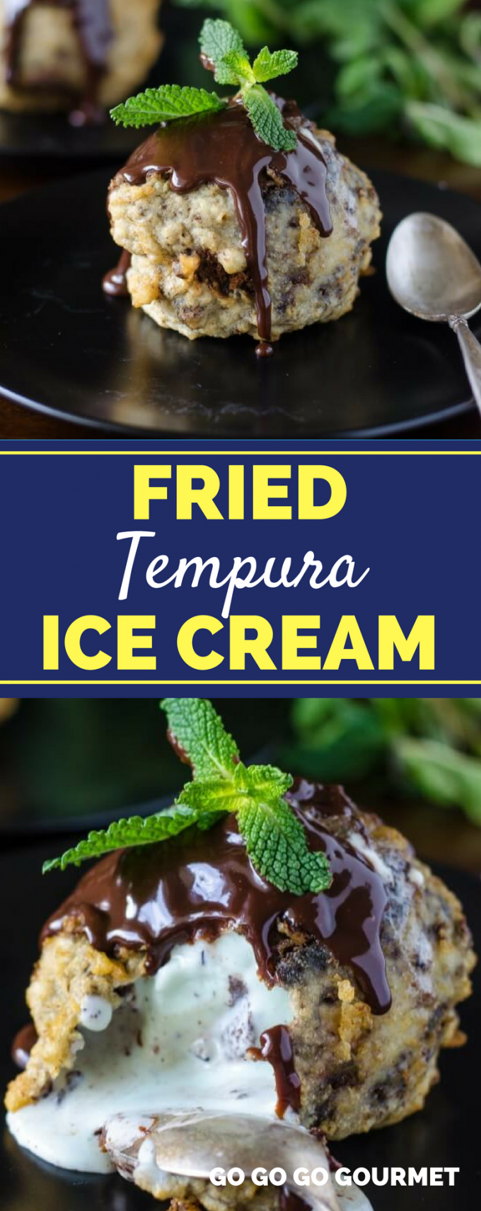 Fried ice cream is my favorite dessert to order at a Mexican restaurant. But this easy Fried Tempura Ice Cream recipe with Mint Chocolate Truffles is a homemade, no fry dessert that will keep you coming back for more! #easyfriedicecreamrecipe #friedtempuraicecream #homemadedesserts #gogogogourmet via @gogogogourmet