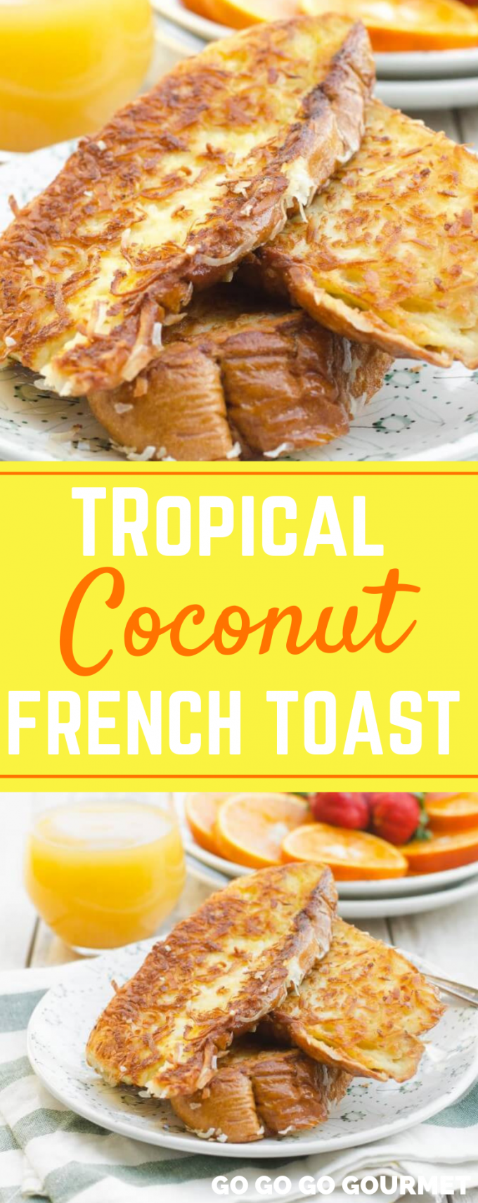 This Hummingbird Tropical Coconut French Toast brings the flavors of the tropics to your breakfast table! It's perfect topped with syrup, blueberries, or any other tropical fruits. No need to prepare overnight or bake it in the oven; you can have this dish ready in under 20 minutes! #gogogogourmet #coconutfrenchtoast #himmingbirdtropicalfrenchtoast via @gogogogourmet