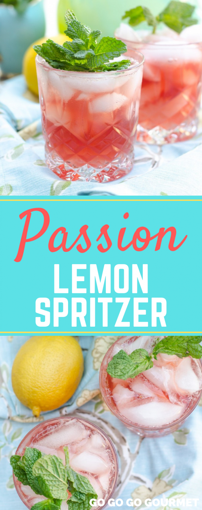 This non-alcoholic Passion Lemon Spritzer is the perfect refreshing drink for summer! Whether you leave it virgin or add vodka or any of the white wines, this is sure to become one of your favorite drink recipes! #gogogogourmet #passionlemonspritzer #summercocktailrecipes #easyspritzerrecipes via @gogogogourmet