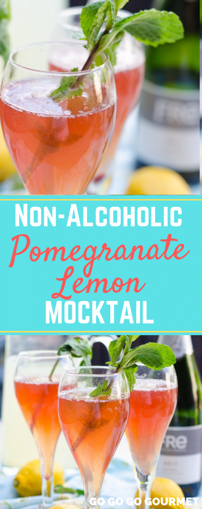 This non-alcoholic Pomegranate Lemon Spritzer is one of the best summer drink recipes! To turn it into a cocktail, just add one of your favorite white wines, or even vodka! #gogogogourmet #pomegranatelemonspritzer #mocktailrecipes #summerdrinkrecipes via @gogogogourmet