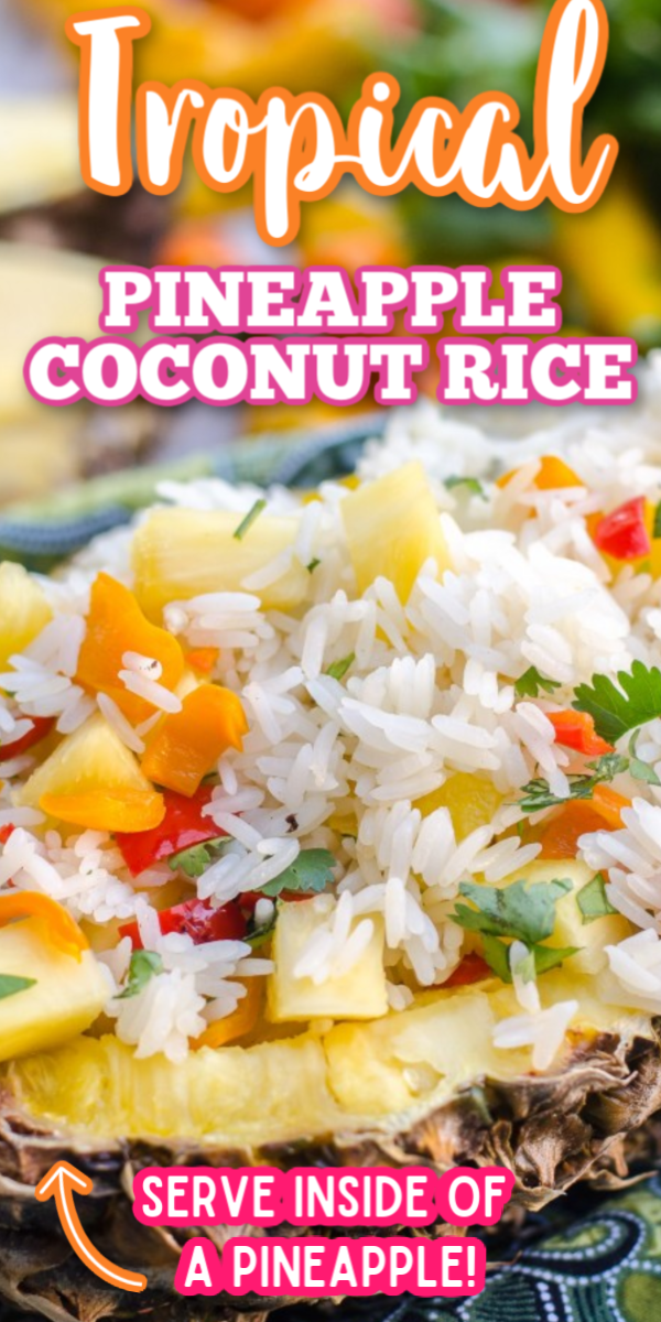 This easy Tropical Pineapple Rice puts a twist on the classic Chipotle cilantro rice! Perfect for any weeknight meals, you can even serve it in a pineapple bowl for fun! It would taste great with any Thai or Hawaiian chicken recipes, and makes a great healthy side dish! #gogogogourmet #pineapplerice #cilantrorice #tropicalpineapplecilantrorice via @gogogogourmet