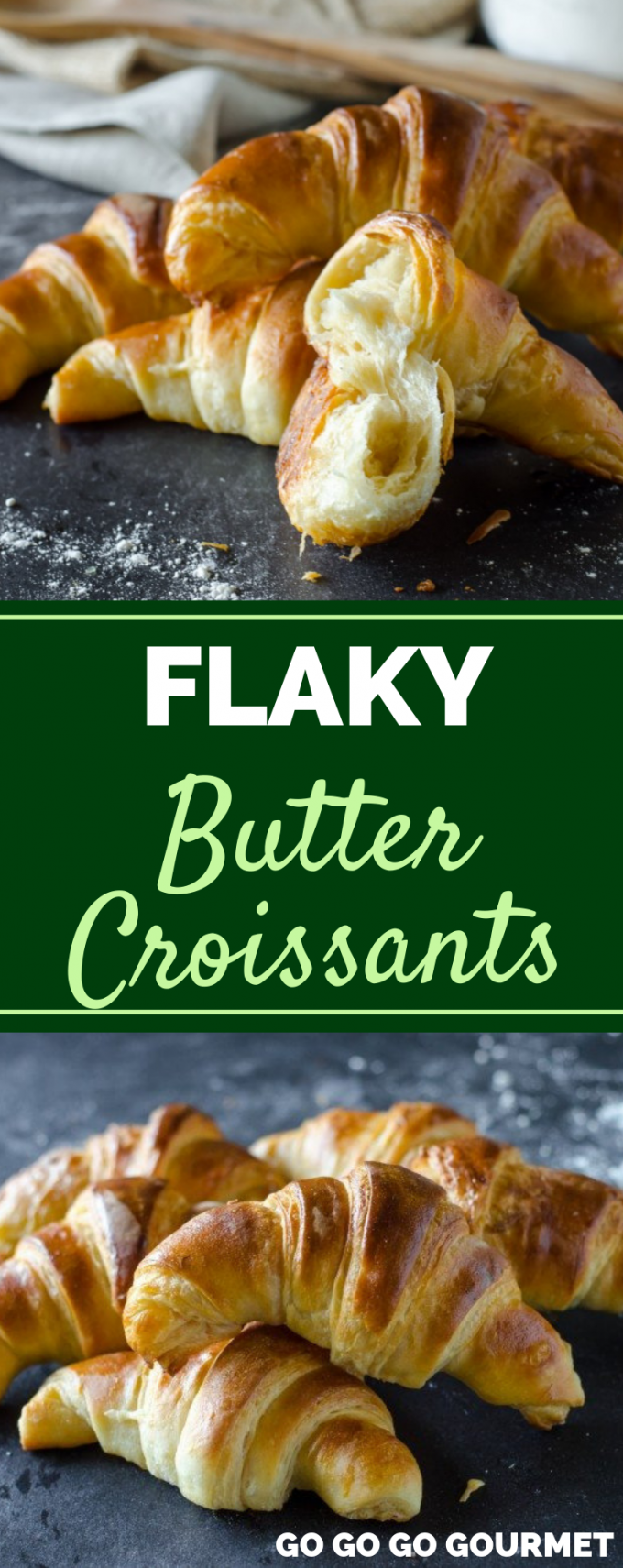 If you're looking for breakfast ideas, I've got you covered with these Flaky Butter Croissants! So much better than Pillsbury, this recipe is reminiscent of those authentic French bakeries! #gogogogourmet #flakybuttercroissants #croissantrecipe #homemadecroissants via @gogogogourmet