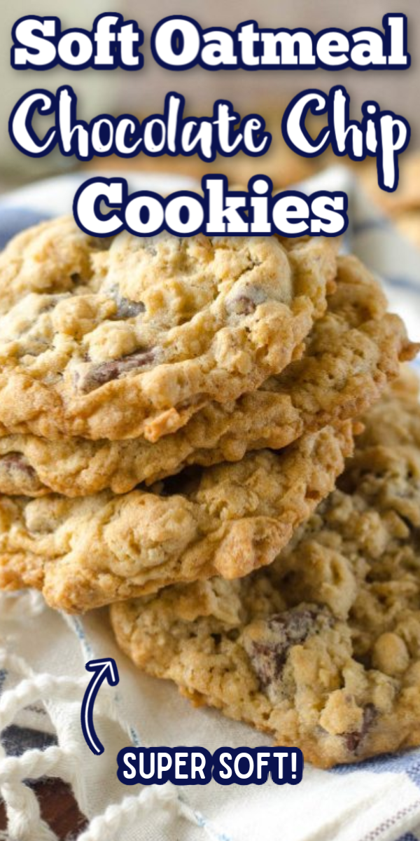 These easy, chewy Oatmeal Chocolate Chip Cookies are the best! These soft cookies are even better than the Pioneer Woman recipe! You could even take them up a notch with walnuts or peanut butter! #gogogogourmet #oatmealchocolatechipcookies #easycookierecipes #easydessertrecipes via @gogogogourmet