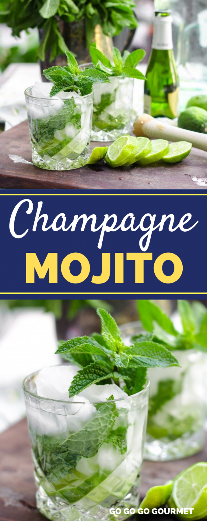 When it comes to cocktails, these Champagne Mojitos are the best! With lime juice, rum, simple syrup and a sparkling wine like champagne, they are super refreshing and perfect for summer! #gogogogourmet #champagnemojitos #mojitorecipes #summercocktails via @gogogogourmet