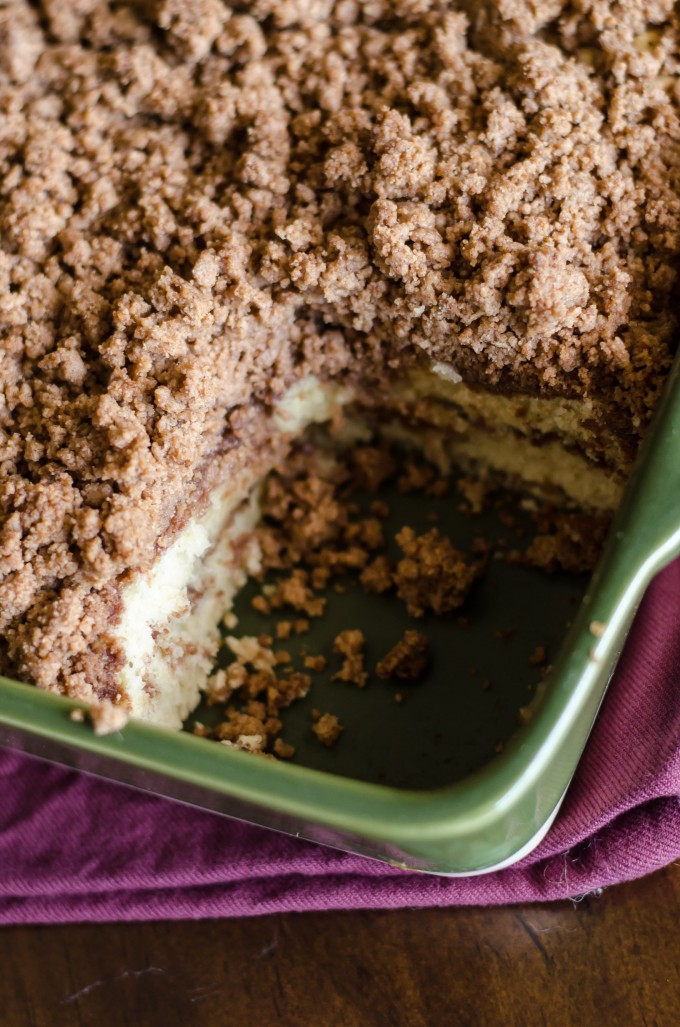 Cinnamon Coffee Cake in a green pan