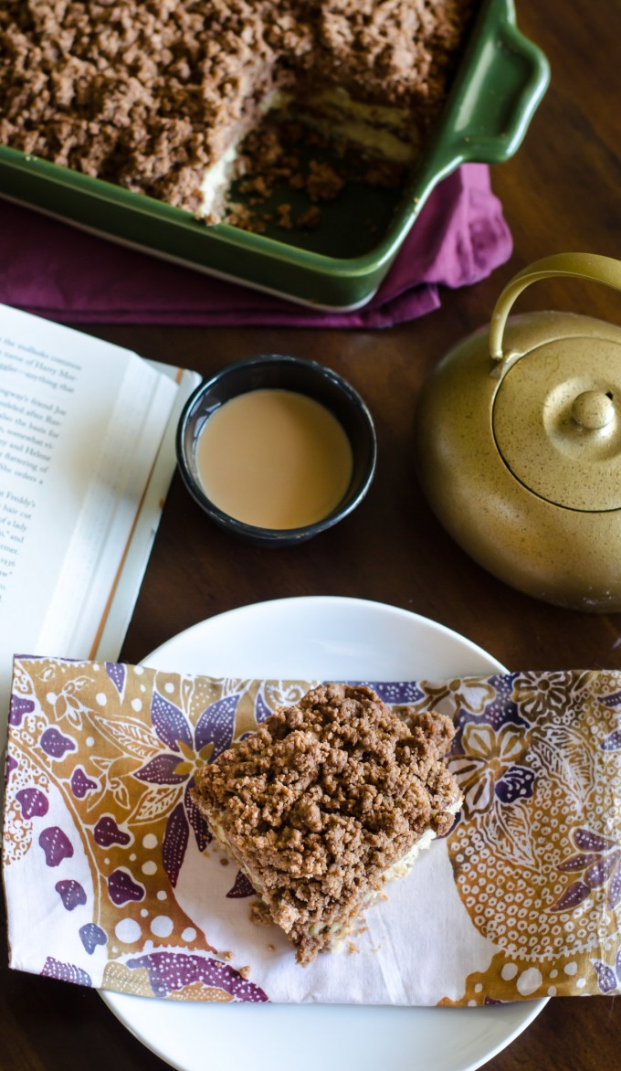 Overhead view of Cinnamon Streusel Coffee Cake on a plate