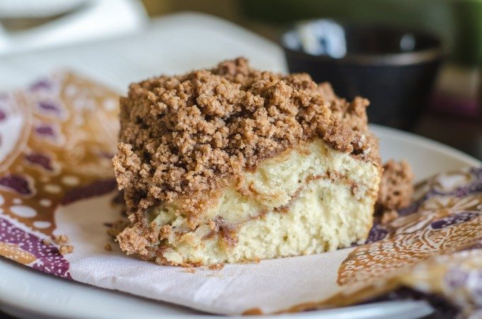 Slice of Cinnamon Coffee Cake on a napkin