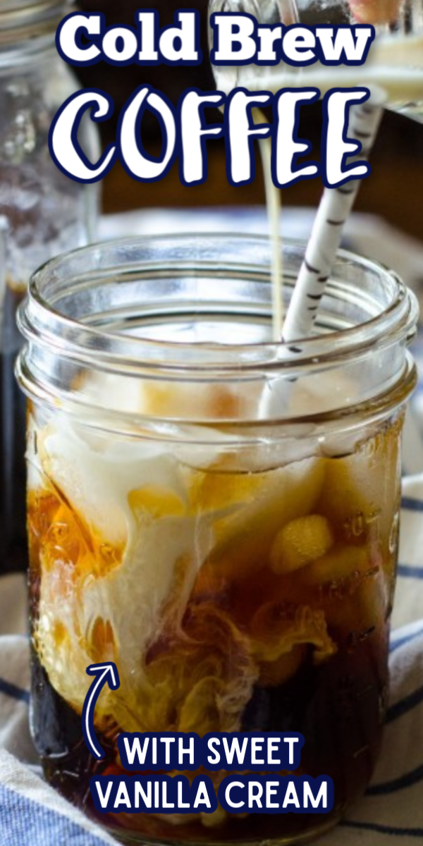 If you've ever wondered how to make cold brew coffee, look no further! This Cold Brew Coffee recipe even rivals the Pioneer Woman! It's easy, and the coffee concentrate tastes even better when mixed with sweet vanilla cream! #coldbrewcoffee #easycoldbrewcoffeerecipe #homemadecoldbrewcoffee #gogogogourmet via @gogogogourmet