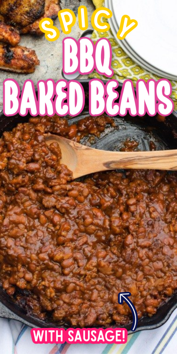 This Spicy BBQ Baked Beans recipe can be made with ground beef or Italian sausage! This easy "from scratch" recipe is even better than the Pioneer Woman version. Throw it in the crockpot for the perfect summer barbecue side dish! #gogogogourmet #spicybbqbakedbeans #bakedbeansrecipe #bakedbeansfromscratch via @gogogogourmet