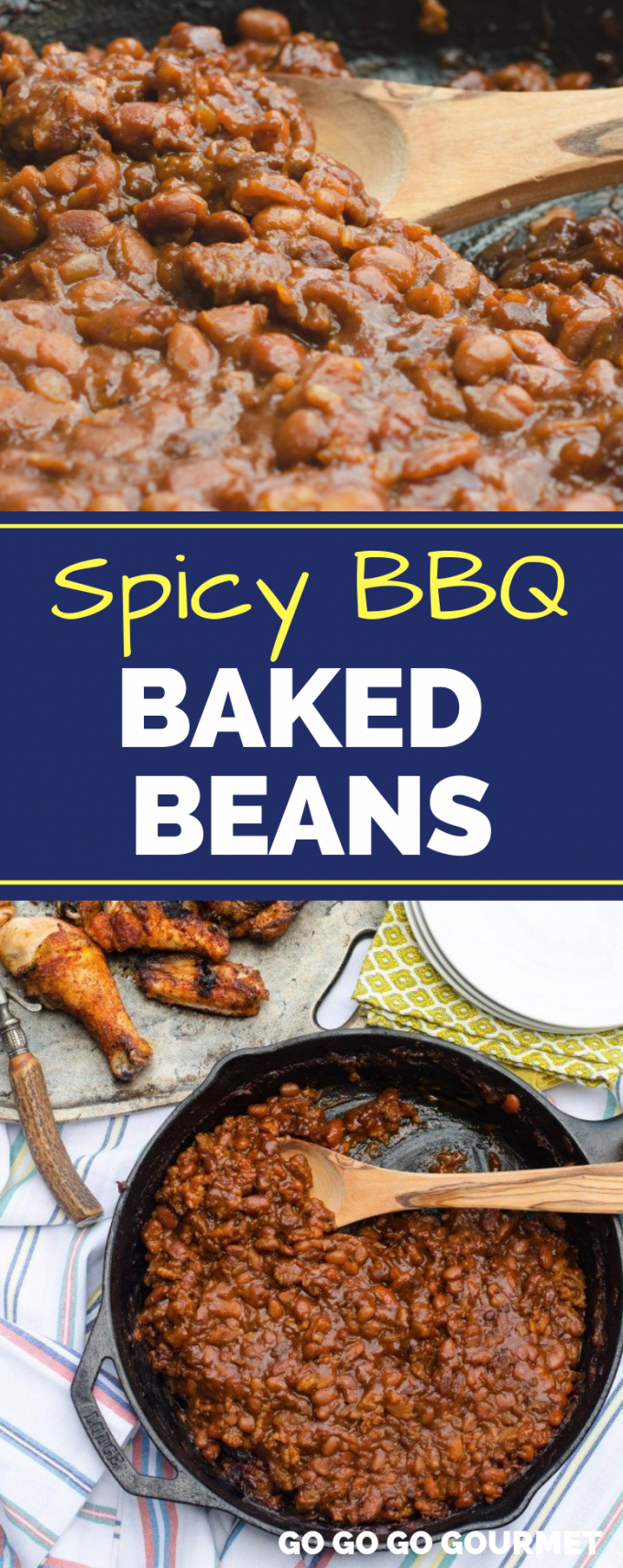 This Spicy BBQ Baked Beans recipe can be made with ground beef or Italian sausage! This easy "from scratch" recipe is even better than the Pioneer Woman version. Throw it in the crockpot for the perfect summer barbecue side dish! #gogogogourmet #spicybbqbakedbeans #bakedbeansrecipe #bakedbeansfromscratch via @gogogogourmet