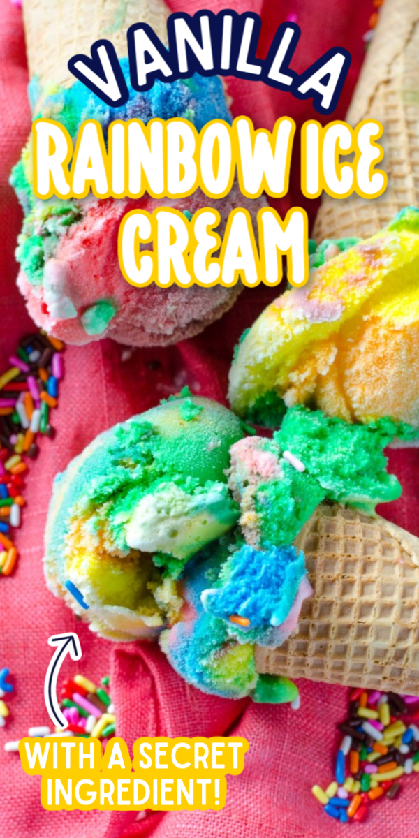 This Vanilla Rainbow Ice Cream recipe is a work of art! Perfect to go alongside cake or on a cone at an party, these neon colors will bring a smile to everyone's face! You won't believe the easy of how to make rainbow ice cream at home! #gogogogourmet #rainbowicecream #vanillaicecream #vanillarainbowicecream #homemadeicecream via @gogogogourmet