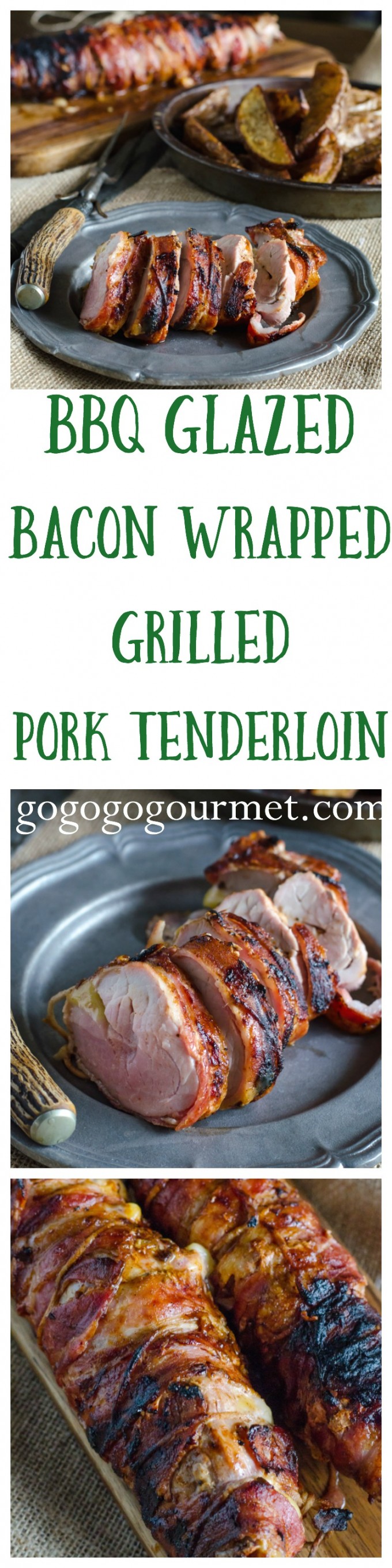 Glazed with BBQ Sauce, wrapped in bacon, stuffed with cheese, and easy to boot? This is sure to become your new favorite summer weeknight dinner! BBQ Glazed Bacon Wrapped Grilled Pork Tenderloin | Go Go Go Gourmet @Go Go Go Gourmet via @gogogogourmet