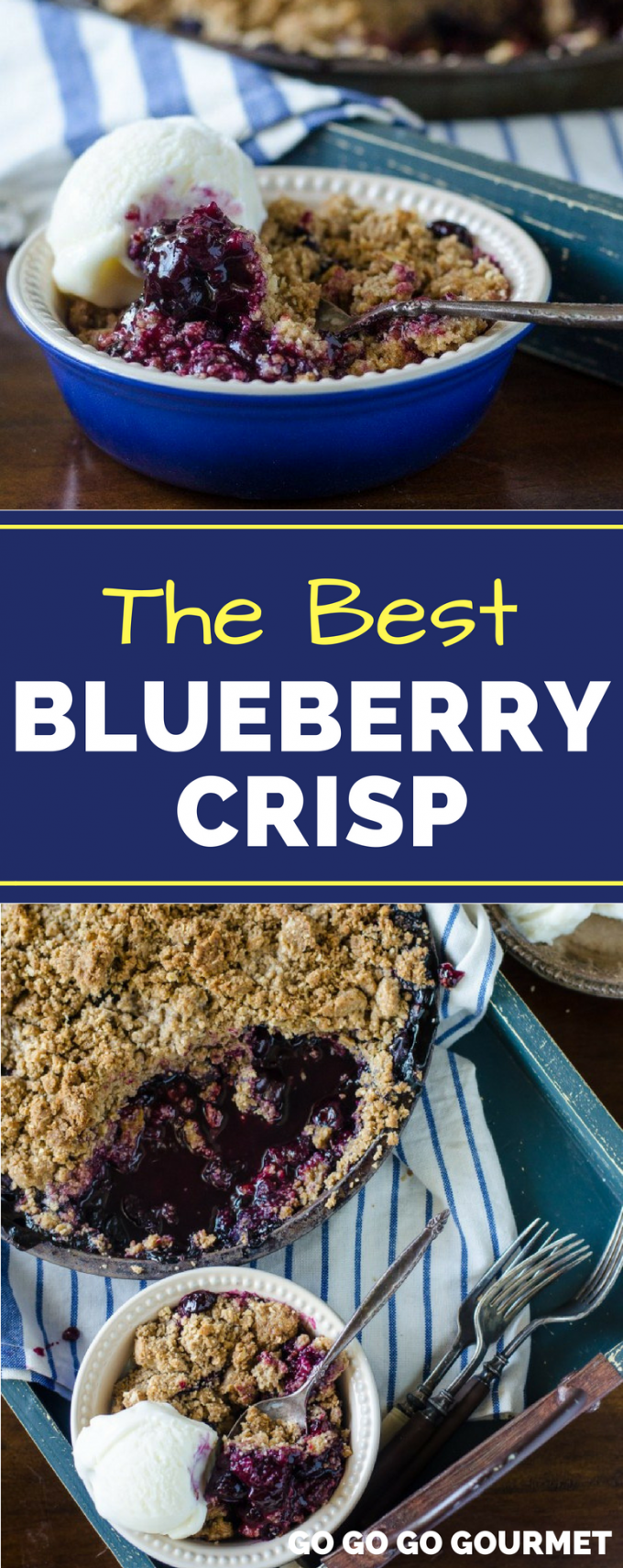 Move over Pioneer Woman, this is the BEST Blueberry Crisp recipe! Comparable to a cobbler, but with a delicious crumble on top, this dessert is perfect for summer! #bestblueberrycrisprecipe #blueberryrecipes #summerdessertrecipes #gogogogourmet via @gogogogourmet