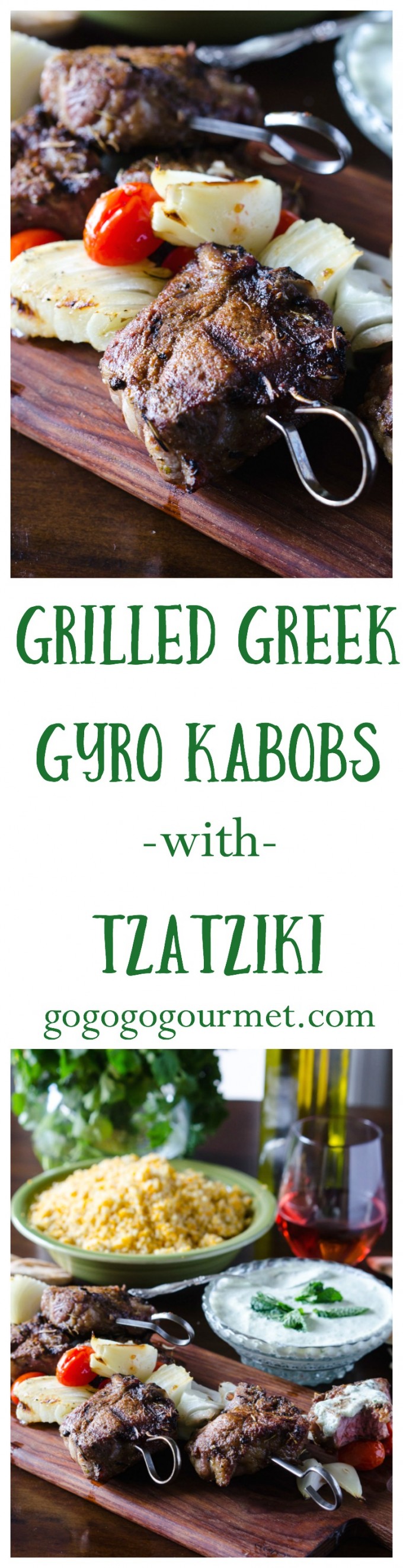 If you love a good gyro, you're going to LOVE this! Gyro seasoning is rubbed on lamb chops, then grilled kabob-style with tomatoes and onions. Don't forget the homemade Tzatziki sauce! Perfect as an appetizer OR dinner. | Go Go Go Gourmet @Go Go Go Gourmet via @gogogogourmet