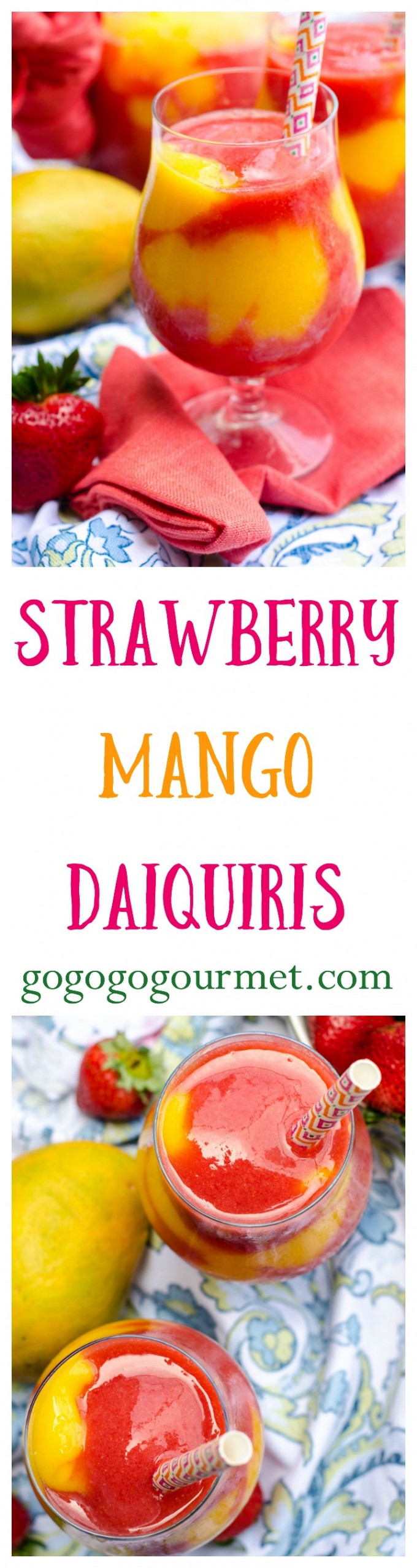 These Strawberry Mango Daiquiris are better than ANY concentrated mix- and just look at all that COLOR! | Go Go Go Gourmet @Go Go Go Gourmet via @gogogogourmet