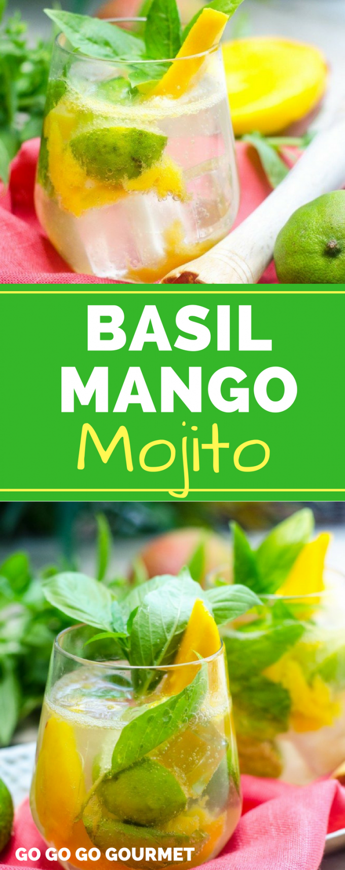 This easy Basil Mango Mojito recipe is the BEST! With fresh fruit like mango, and basil instead of the mint, this will be one of your new favorite summer cocktails. #basilmangomojitorecipe #easysummercocktails #summercocktailrecipes #gogogogourmet via @gogogogourmet