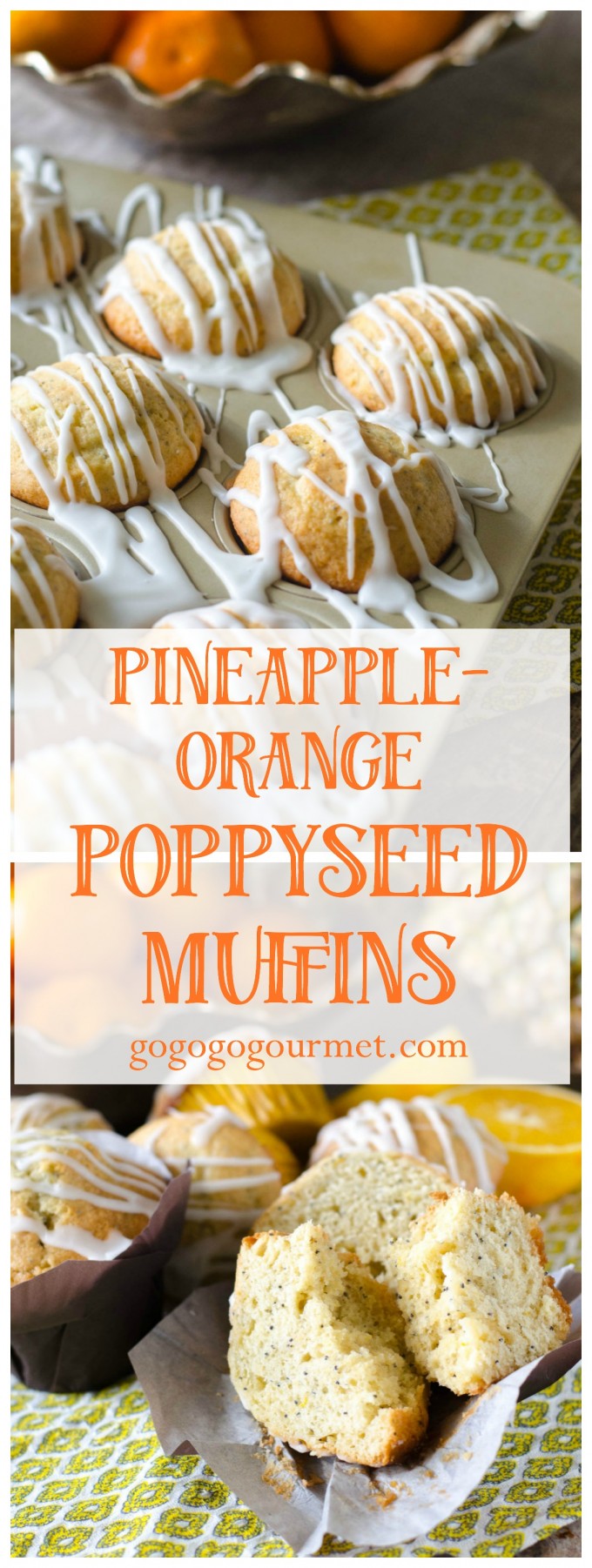 These citrusy-sweet muffins are a great start to the day! Pineapple Orange Poppyseed Muffins | Go Go Go Gourmet @Go Go Go Gourmet via @gogogogourmet