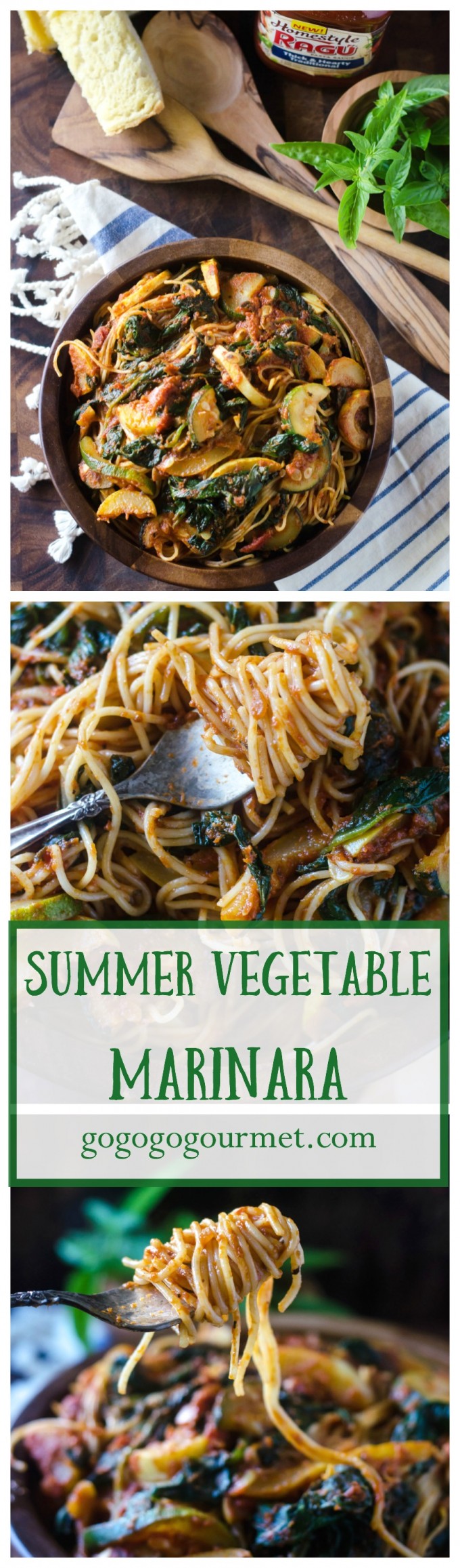 This quick weeknight pasta dish is packed with summer's bounty, and so hearty that you'd never guess it was vegetarian! | Summer Vegetable Marinara | Go Go Go Gourmet @Go Go Go Gourmet via @gogogogourmet