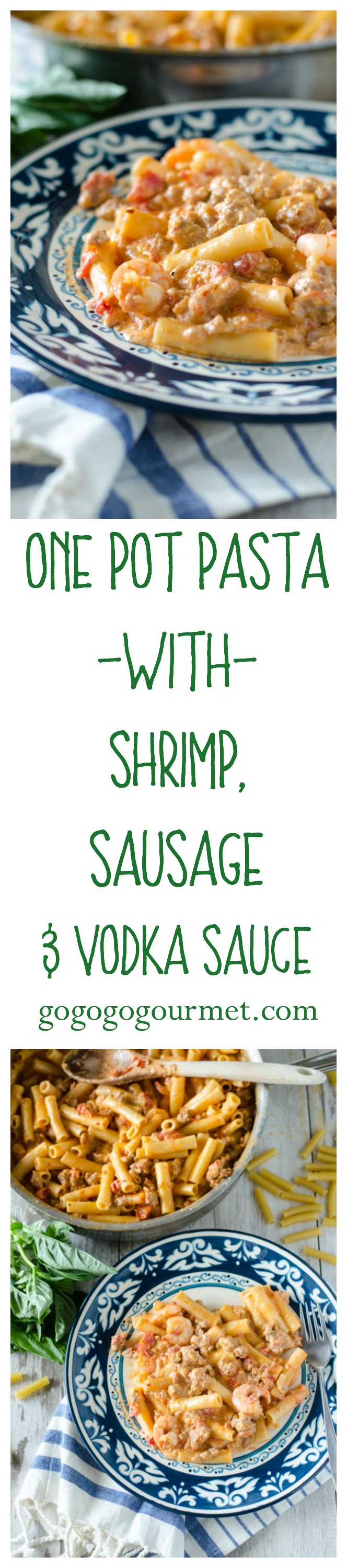 There's so much to like about this- one pan, pasta, has vodka, and fast. Put it on your weeknight dinner menu! One Pan Pasta with Shrimp, Sausage and Vodka Sauce | Go Go Go Gourmet @Go Go Go Gourmet